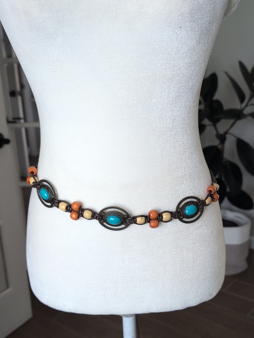 Faux Leather Boho Turquoise Beaded Waist Belt